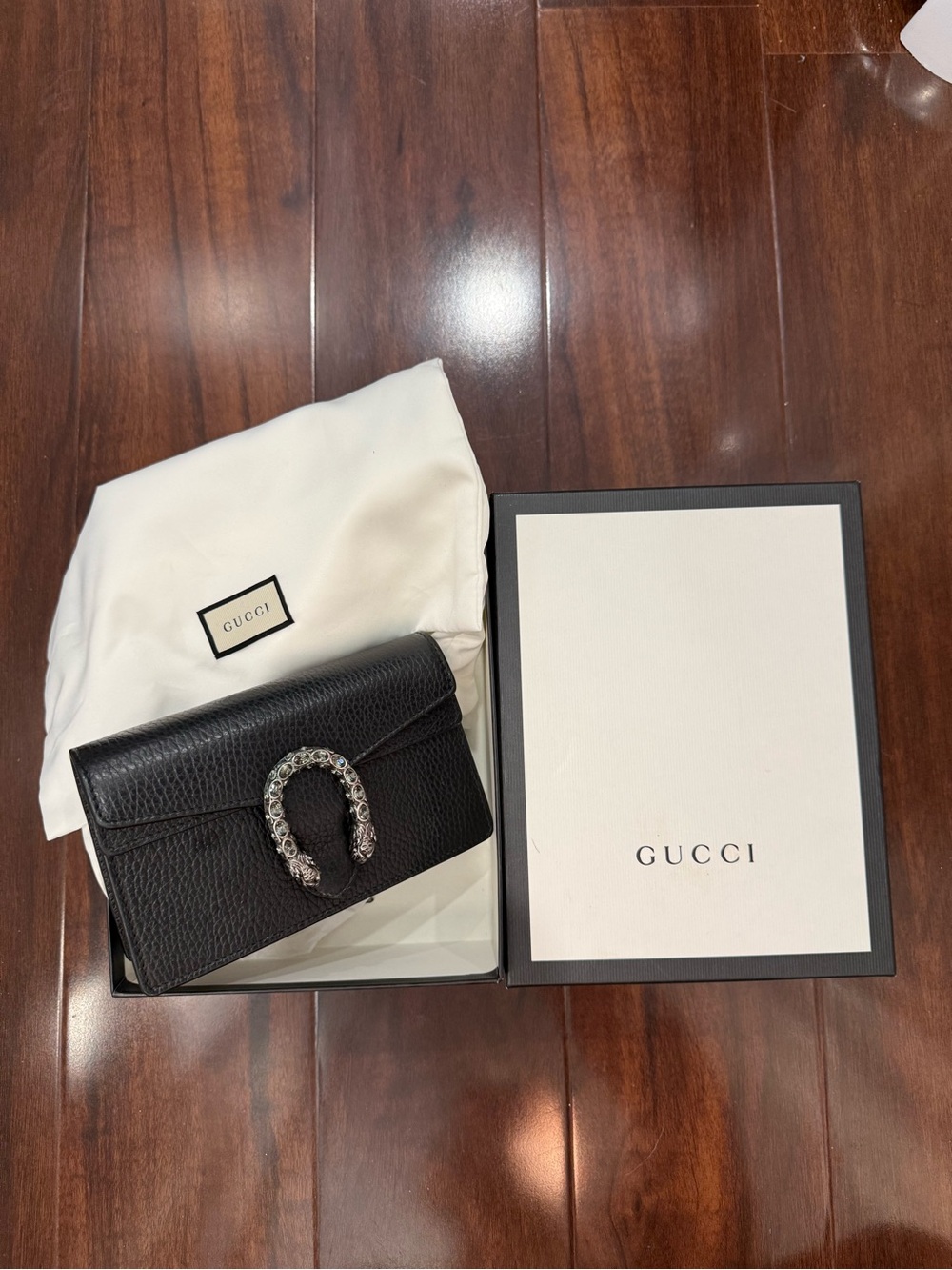 Gucci Black Leather Mini Shoulder Bag with Silver Tiger Head Closure